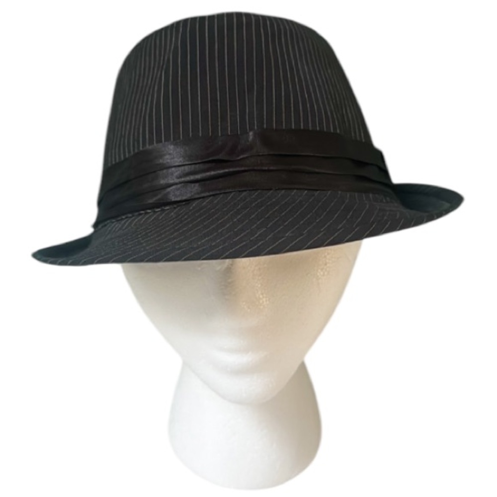 Kenny K. black white pinstripe unisex cotton fedora hat size large
